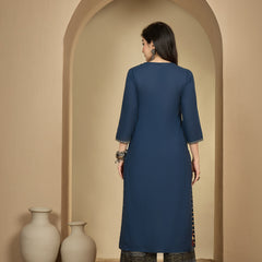 Gulmohar Jaipur Rayon Calf Length Solid 3/4 Sleeves V-Neck Straight Kurta Suit Set