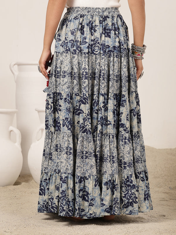 Cotton Ankle Length Printed Flared Skirt