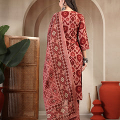 Gulmohar Jaipur Cotton Calf Length Printed 3/4 Sleeves Round Neck Straight Kurta Suit Set