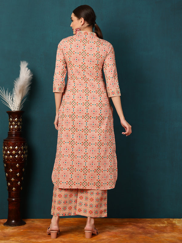 Calf Length Straight Shirt Coller Kurta Palazzo Set