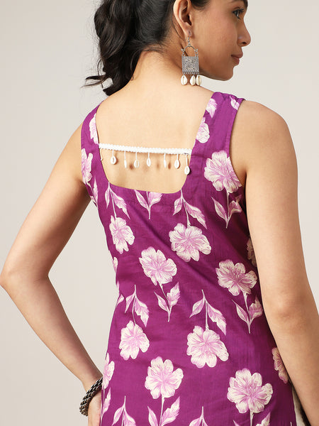 Cotton Hip Length Printed Sleeveless Square Neck Straight Top