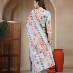 Gulmohar Jaipur Cotton Calf Length Printed 3/4 Sleeves V-Neck Straight Kurta Suit Set