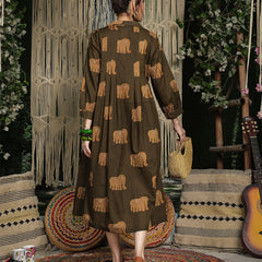 Gulmohar Jaipur Cotton Calf Length Printed Full Sleeve Shirt Collar Flared Dress