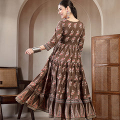Gulmohar Jaipur Cotton Ankle Length Printed 3/4 Sleeves Sweetheart Neck Anarkali Kurta