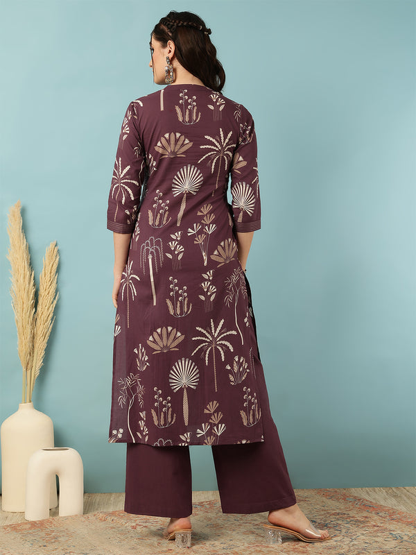 Rayon Calf Length Printed Straight 3/4 Sleeves Mandarin Neck Kurta Bottom Set