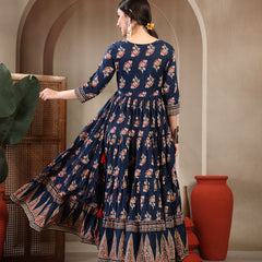 Gulmohar Jaipur Cotton Ankle Length Printed 3/4 Sleeves Sweetheart Neck Anarkali Kurta