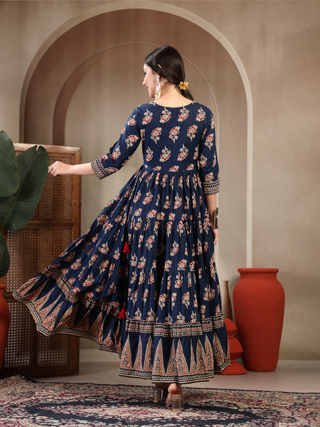 Gulmohar Jaipur Cotton Ankle Length Printed 3/4 Sleeves Sweetheart Neck Anarkali Kurta