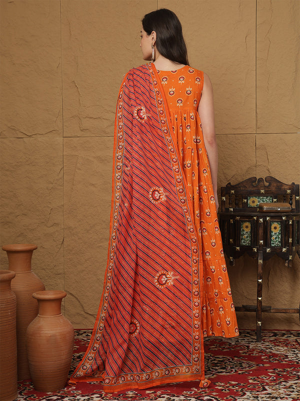 Kashish Pure Cotton Printed Round Neck Anarkali Kurta Suit Set