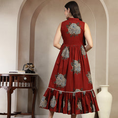 Gulmohar Jaipur Cotton Calf Length Printed Sleeveless Collard Neck Flared Kurta
