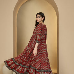 Gulmohar Jaipur Cotton Ankle Length Printed 3/4 Sleeves V-Neck Anarkali Kurta