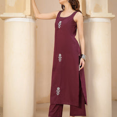 Gulmohar Jaipur Rayon Calf Length Solid Sleeveless Round Neck Straight Kurta Suit Set