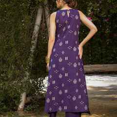 Gulmohar Jaipur Rayon Calf Length Printed Sleeveless Round Neck A-Line Kurta Suit Set