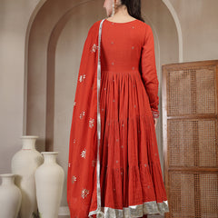 Gulmohar Jaipur Malmal Calf Length Solid Full Sleeves Anrakha Neck Anarkali Kurta Suit Set