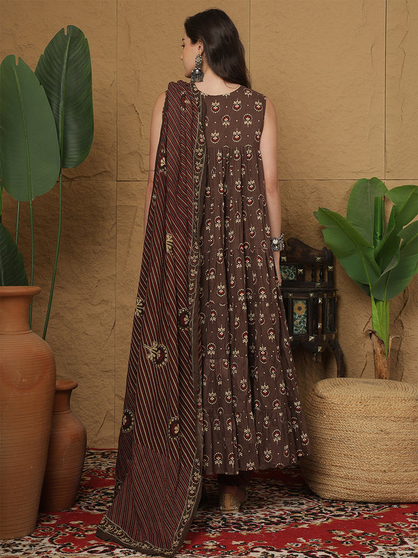 Kashish Pure Cotton Printed Round Neck Anarkali Kurta Suit Set