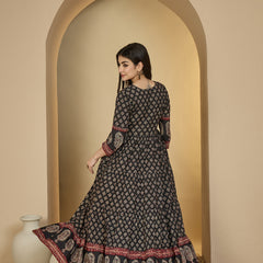 Gulmohar Jaipur Cotton Ankle Length Printed 3/4 Sleeves V-Neck Anarkali Kurta