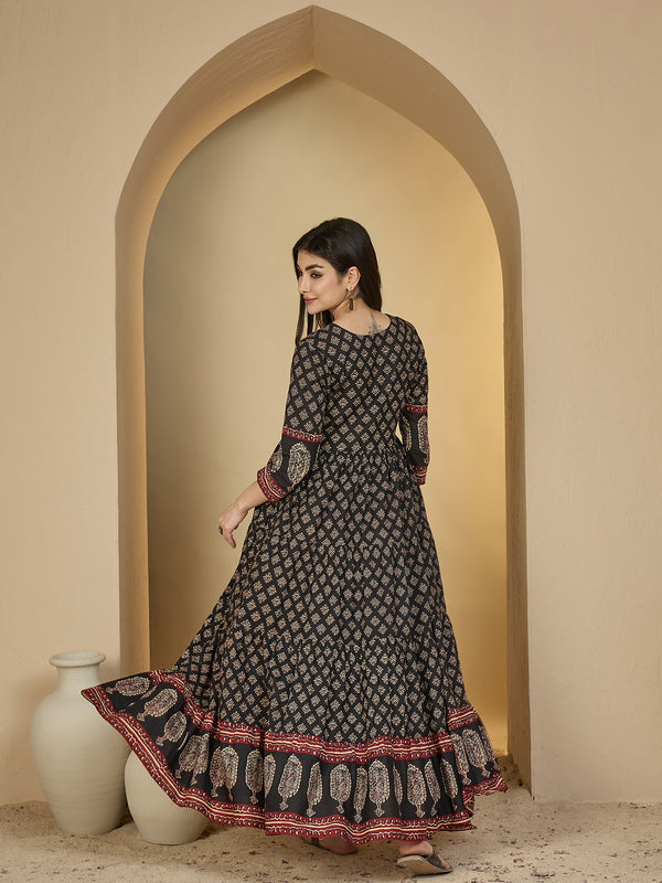 Gulmohar Jaipur Cotton Ankle Length Printed 3/4 Sleeves V-Neck Anarkali Kurta