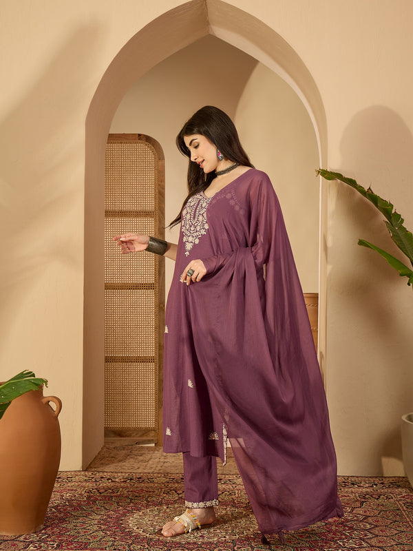 Gulmohar Jaipur Cotton Calf Length Solid Sleeveless V-Neck Straight Kurta Suit Set