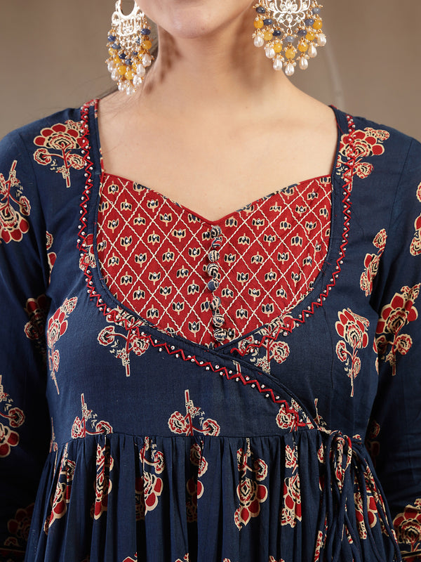 Gulmohar Jaipur Cotton Ankle Length Printed 3/4 Sleeves Sweetheart Neck Anarkali Kurta