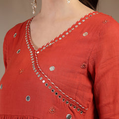 Gulmohar Jaipur Malmal Calf Length Solid Full Sleeves Anrakha Neck Anarkali Kurta Suit Set