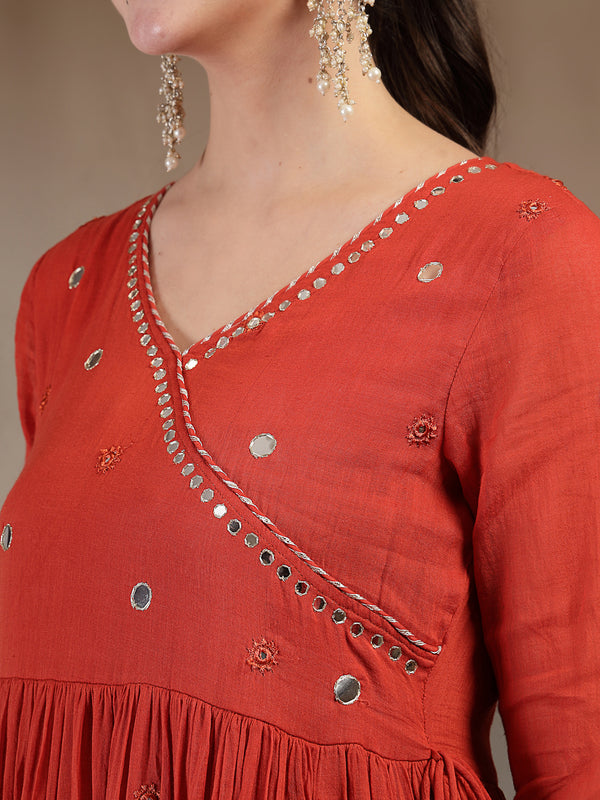 Gulmohar Jaipur Malmal Calf Length Solid Full Sleeves Anrakha Neck Anarkali Kurta Suit Set