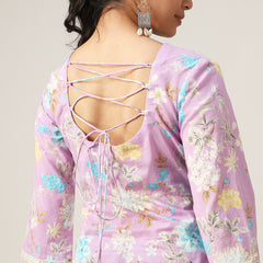 Cotton Hip Length Printed 3/4 Sleeve V-Neck Straight Top