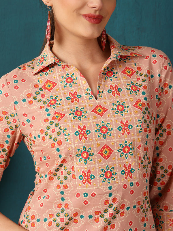 Calf Length Straight Shirt Coller Kurta Palazzo Set