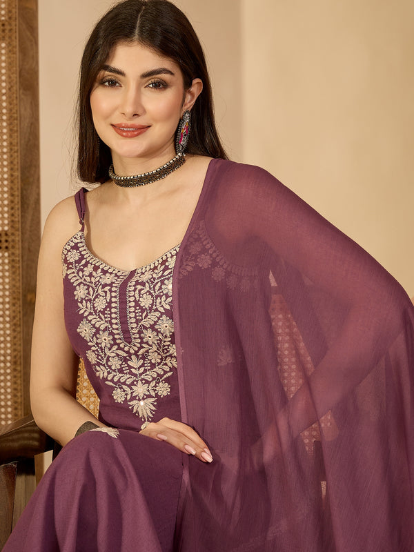 Gulmohar Jaipur Cotton Calf Length Solid Sleeveless V-Neck Straight Kurta Suit Set