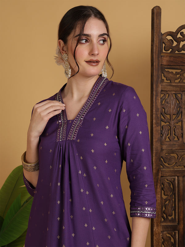 Rayon Calf Length Solid Semi-Flared V-Neck Kurta
