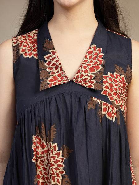 Gulmohar Jaipur Cotton Calf Length Printed Sleeveless Collard Neck Flared Kurta
