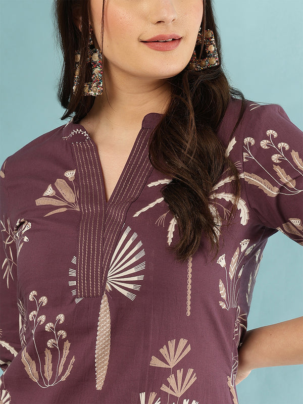 Rayon Calf Length Printed Straight 3/4 Sleeves Mandarin Neck Kurta Bottom Set