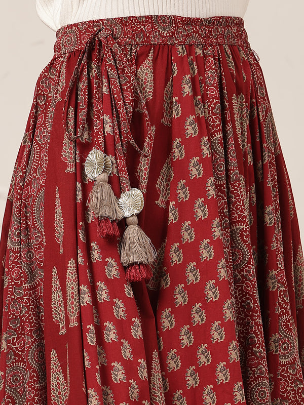 Cotton Ankle Length Printed Flared Skirt