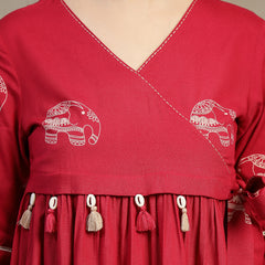 Gulmohar Jaipur Rayon Hip Length Printed 3/4 Sleeves V-Neck Flared Top