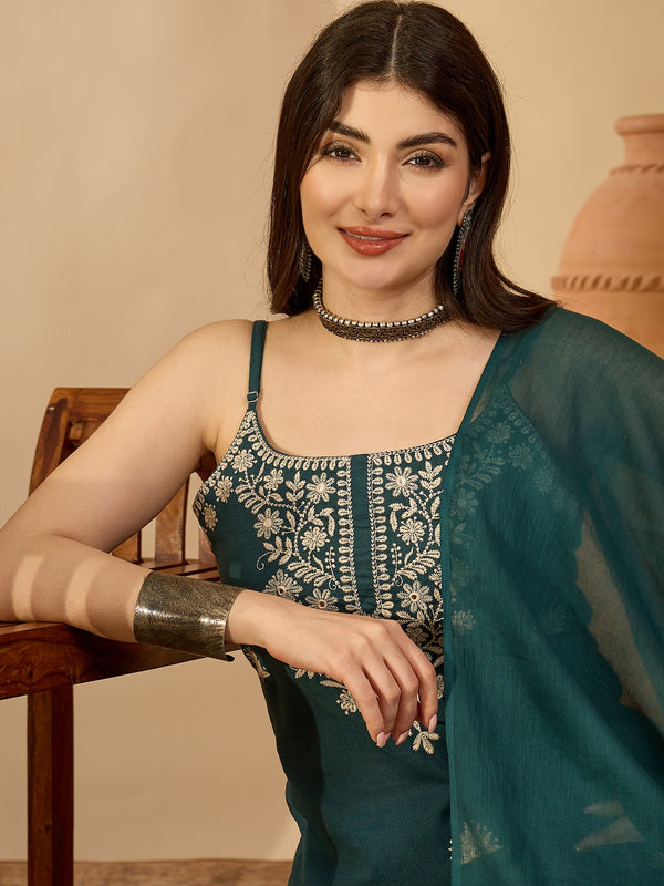 Gulmohar Jaipur Cotton Calf Length Solid Sleeveless V-Neck Straight Kurta Suit Set