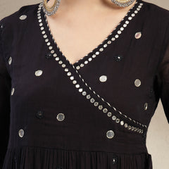 Gulmohar Jaipur Malmal Calf Length Solid Full Sleeves Anrakha Neck Anarkali Kurta Suit Set