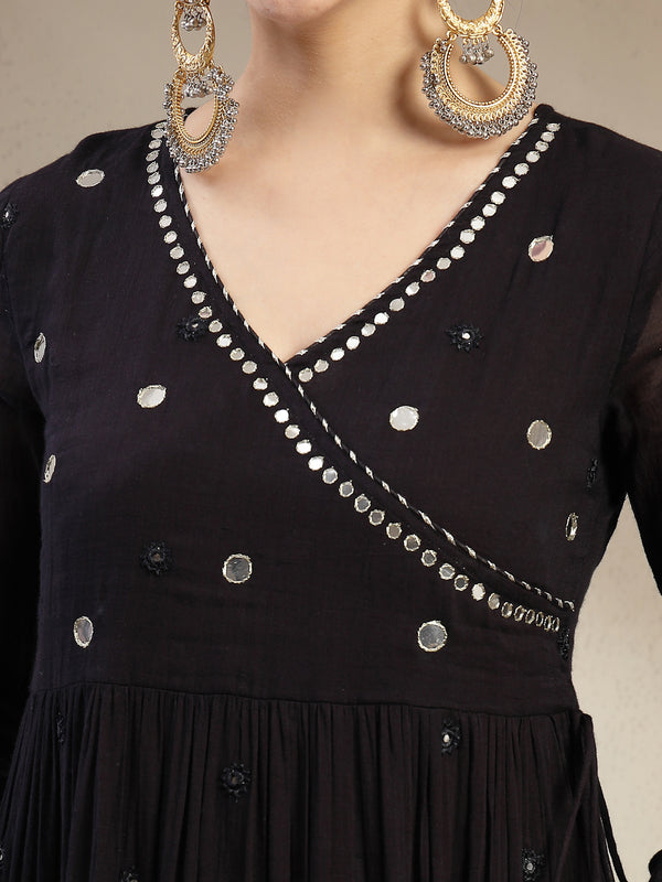 Gulmohar Jaipur Malmal Calf Length Solid Full Sleeves Anrakha Neck Anarkali Kurta Suit Set