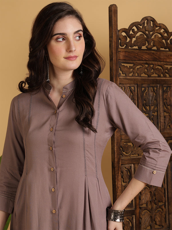 Rayon Calf Length Solid A-Line 3/4 Sleeves Mandarin Neck Kurta