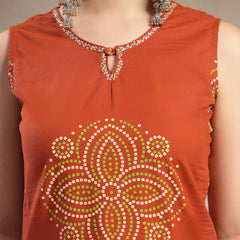 Gulmohar Jaipur Cotton Calf Length Printed Sleeveless Round Neck Straight Kurta Suit Set