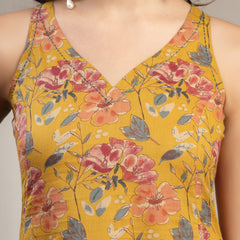 Cotton Calf Length Printed Sleeveless V-Neck Flared Kurta Suit Set