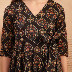 Gulmohar Jaipur Cotton Calf Length Printed 3/4 Sleeves V-Neck Anarkali Kurta Suit Set