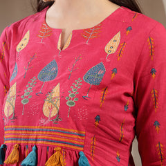 Gulmohar Jaipur Rayon Calf Length Printed 3/4 Sleeves Round Neck A-Line Kurta Suit Set