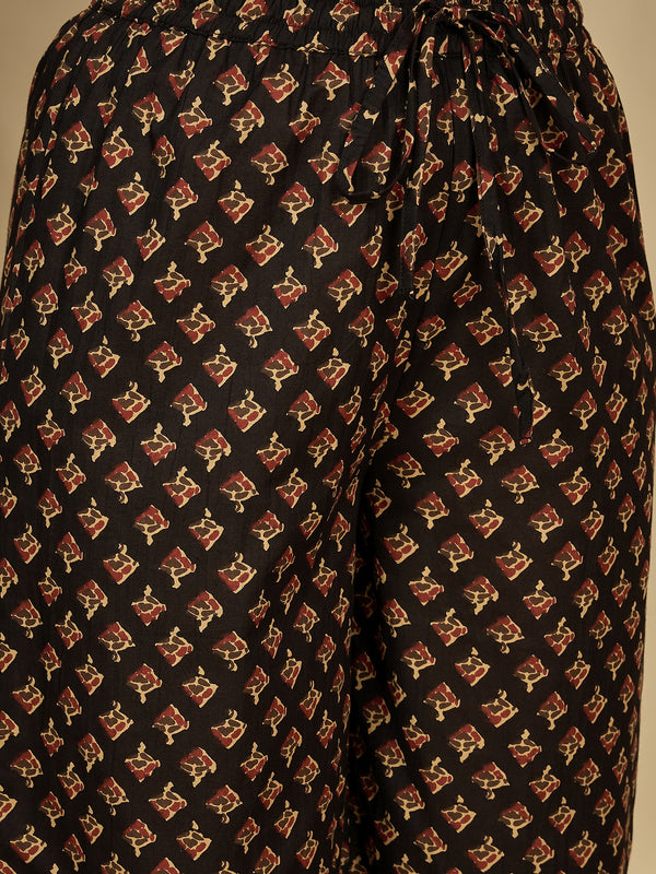 Gulmohar Jaipur Cotton Calf Length Printed Sleeveless Collard Straight Kurta Suit Set