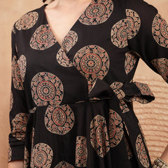 Gulmohar Jaipur Cotton Calf Length Printed 3/4 Sleeve V-Neck Anarkali Kurta Suit Set
