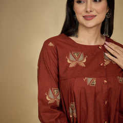Gulmohar Jaipur Rayon Hip Length Printed 3/4 Sleeves Round Neck Flared Top