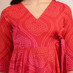 Gulmohar Jaipur Cotton Calf Length Printed 3/4 Sleeves V-Neck Flared Kurta Suit Set