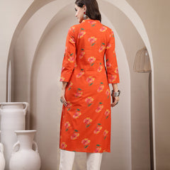 Gulmohar Jaipur Cotton Calf Length Printed 3/4 Sleeve V-Neck Straight Kurta