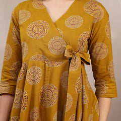 Gulmohar Jaipur Cotton Calf Length Printed 3/4 Sleeve V-Neck Anarkali Kurta Suit Set