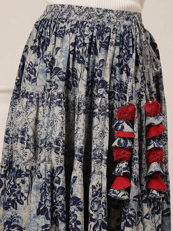 Cotton Ankle Length Printed Flared Skirt
