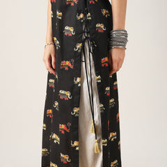 Rayon Calf Length Printed Sleeveless Strappy Straight Kurta