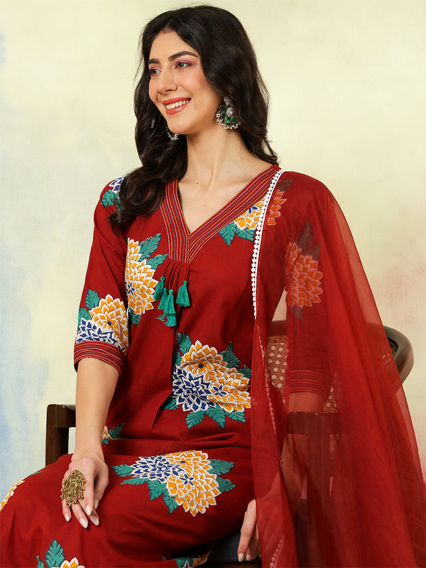 Black Rayon Printed Embroidered Straight Kurta Suit Set