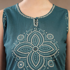 Gulmohar Jaipur Cotton Calf Length Printed Sleeveless Round Neck Straight Kurta Suit Set